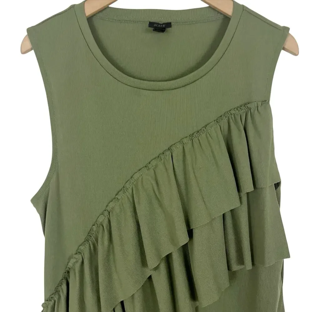 J. Crew Olive Green Draped Ruffle Tank Top Size Medium